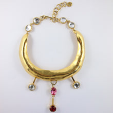 Load image into Gallery viewer, Signed 'Christian Lacroix' Vintage Collar Statement Necklace Featuring Pink Crystals Droplets