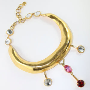 Signed 'Christian Lacroix' Vintage Collar Statement Necklace Featuring Pink Crystals Droplets