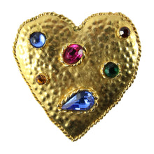 Load image into Gallery viewer, Vintage Signed 'Edouard Rambaud Paris' Heart Shaped Brooch With Multi-Coloured Crystals