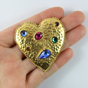 Vintage Signed 'Edouard Rambaud Paris' Heart Shaped Brooch With Multi-Coloured Crystals