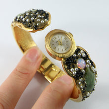 Load image into Gallery viewer, Vintage Clamper Bangle with Secret Watch (Beads and Gemstones)
