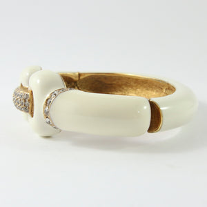 Ciner NY Creme Enamel, Clear Crystal & Gold Plated Cuff Bangle
