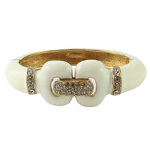 Load image into Gallery viewer, Ciner NY Creme Enamel, Clear Crystal & Gold Plated Cuff Bangle