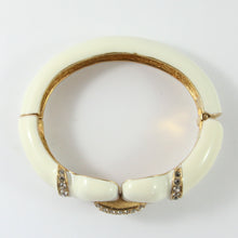 Load image into Gallery viewer, Ciner NY Creme Enamel, Clear Crystal &amp; Gold Plated Cuff Bangle