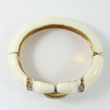 Load image into Gallery viewer, Ciner NY Creme Enamel, Clear Crystal & Gold Plated Cuff Bangle