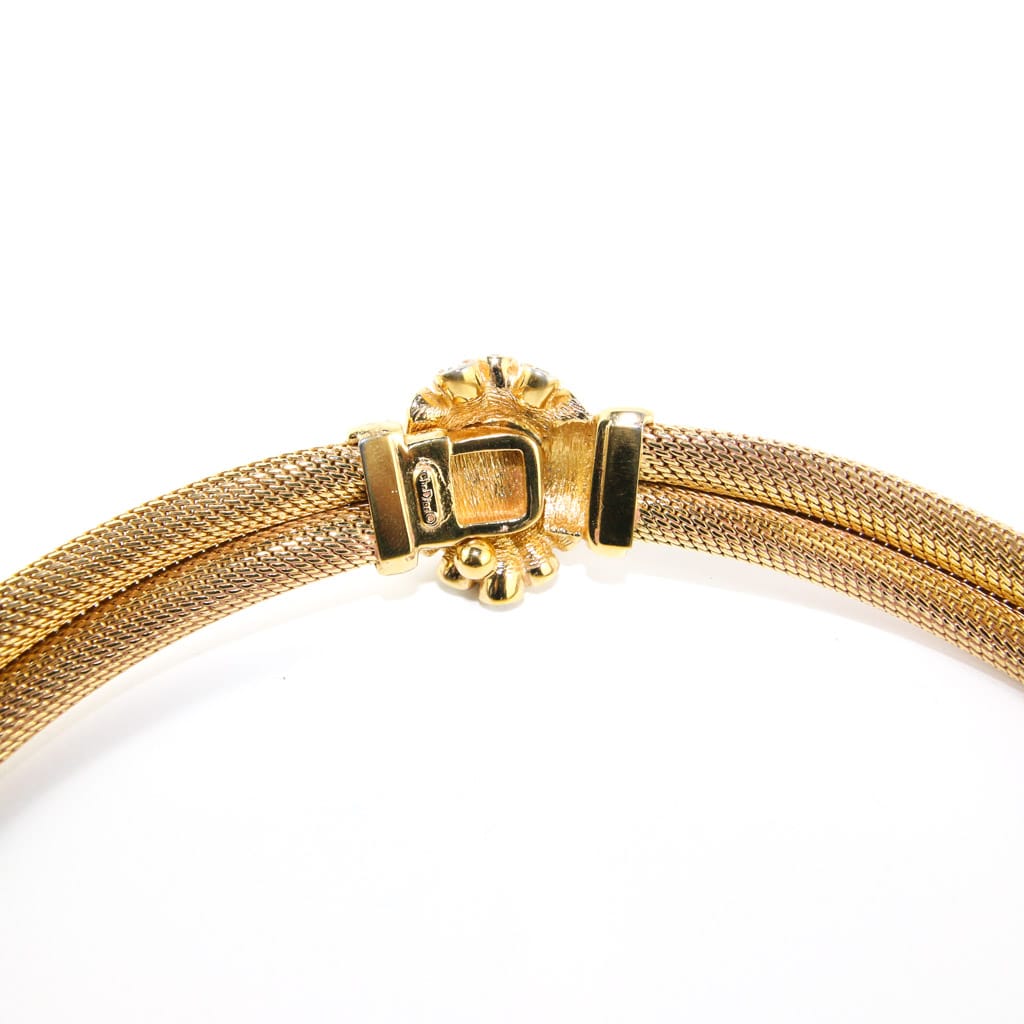 Christian Dior Signed Vintage Gold Tone Crystal Detail Choker Necklace c. 1970