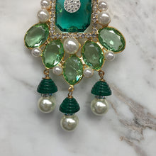 Load image into Gallery viewer, (Damaged) Lawrence VRBA Signed Large Statement Crystal Earrings - Peridot-Green-Gold (clip-on) - Harlequin Market