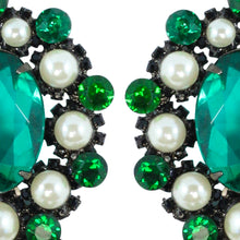 Load image into Gallery viewer, Signed Lawrence VRBA Statement Earrings - Emerald Green, Faux Pearl