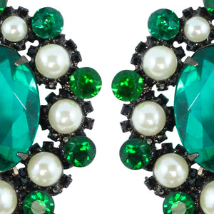 Signed Lawrence VRBA Statement Earrings - Emerald Green, Faux Pearl