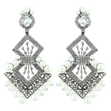 Load image into Gallery viewer, Signed Lawrence VRBA Statement Earrings - Clear Crystal &amp; Faux Pearl