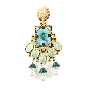 (Damaged) Lawrence VRBA Signed Large Statement Crystal Earrings - Peridot-Green-Gold (clip-on) - Harlequin Market