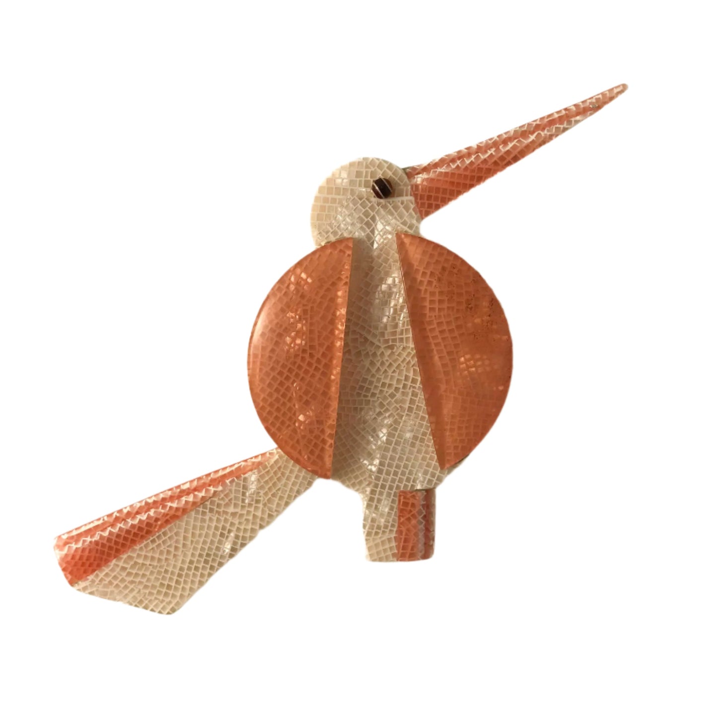 Lea Stein Grosbec Bird Brooch Pin - Orange & White