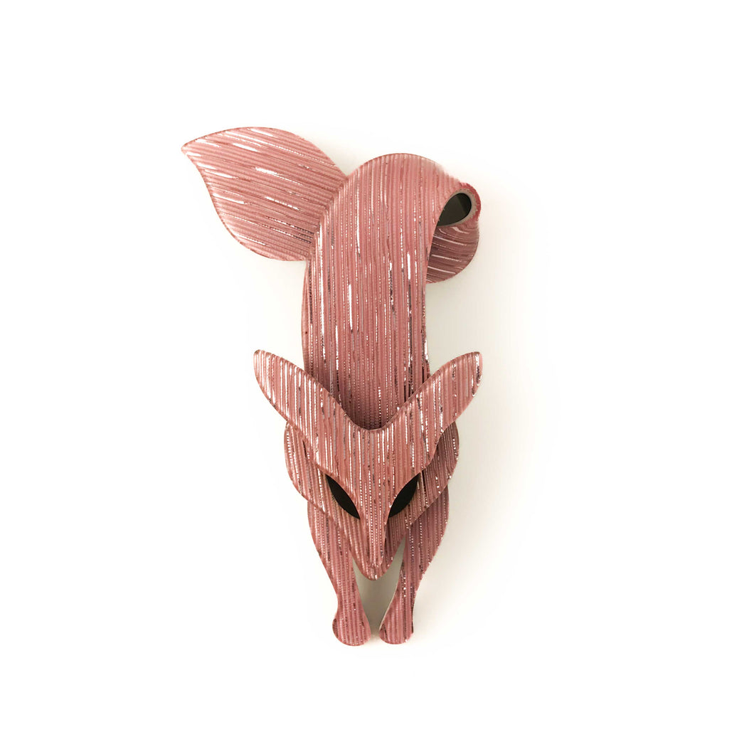 Lea Stein Famous Renard The Fox Brooch - Pink & Black