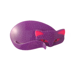 Lea Stein Mistigri Big Sleeping Cat Brooch Pin - Purple (cracked) & Pink