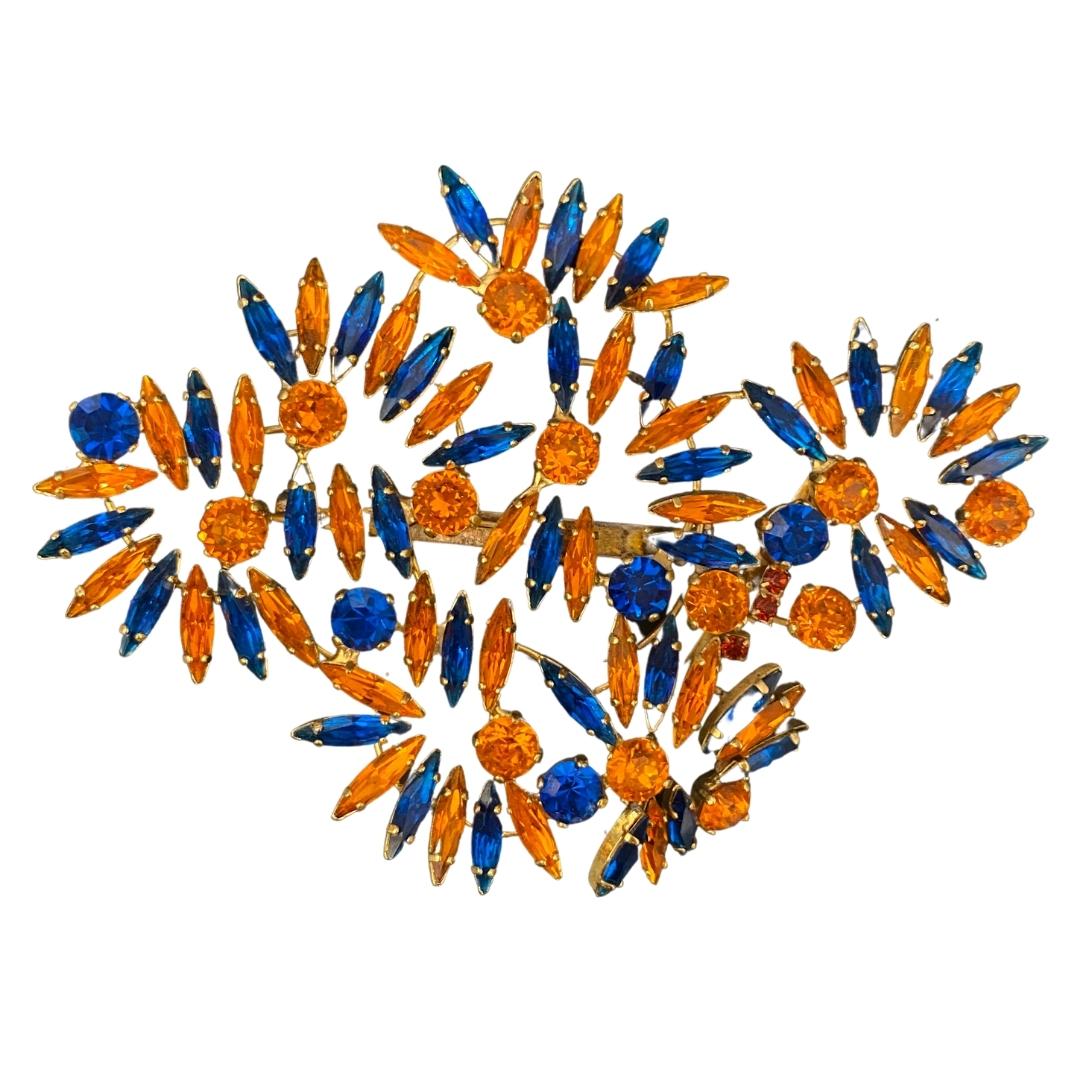 HQM Austrian Crystal Large Statement Brooch - Orange & Blue