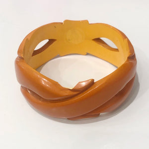 Vintage Bakelite Bangle - Buttercup Yellow Rope Carved - 1950's