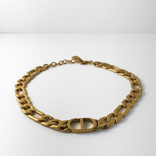 Christian Dior Signed Vintage Gold Tone Chunky Chain Necklace