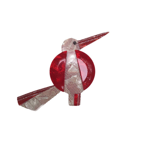 Lea Stein Grosbec Bird Brooch Pin - Red & White