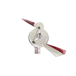 Lea Stein Grosbec Bird Brooch Pin - Red & White