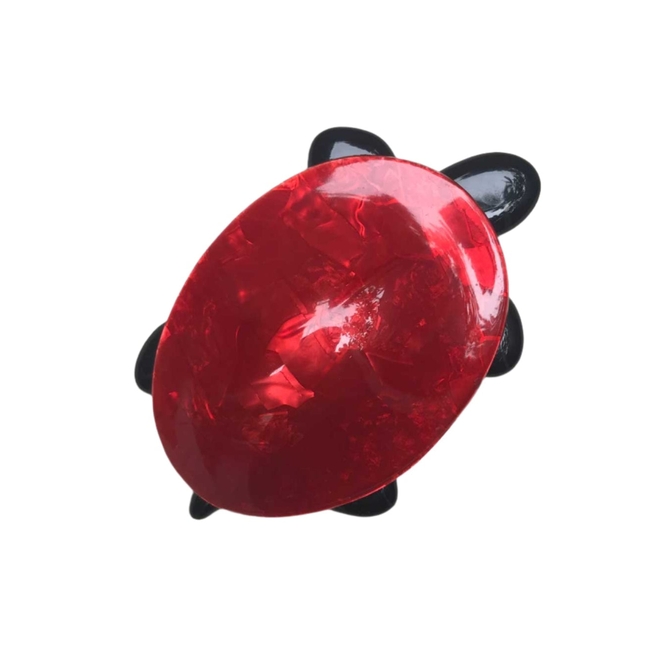 Lea Stein 'Tortue' Tortoise Brooch Pin - Red Swirl & Black