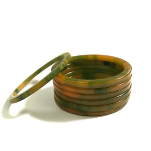 Sliced Bakelite Spacer Bangles c.1950's - Spinach + Yellow