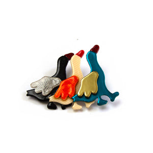 Rare Lea Stein 3 Geese Brooch Pin - Black, Blue, Orange