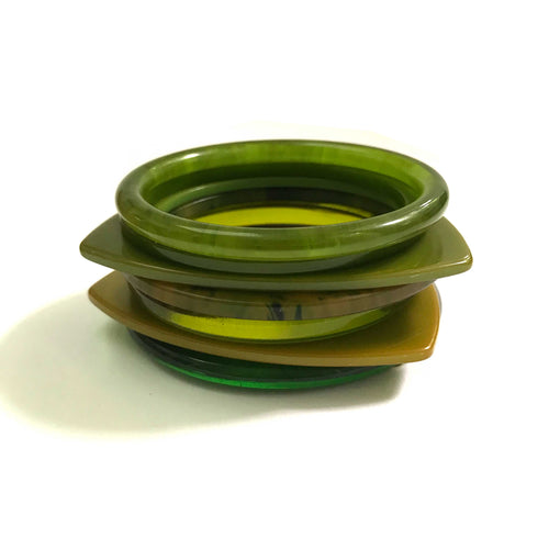 Stack of Assorted Vintage Bakelite Bangles c.1950's - Greens (Assorted)