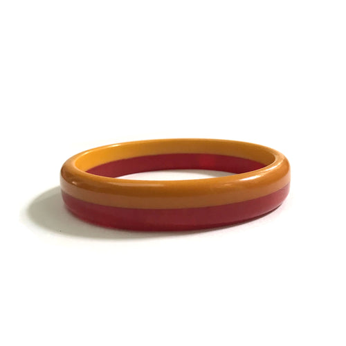 Vintage Bakelite Bangle - Butterscotch Yellow and Red Swirl - 1950's