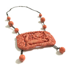 Load image into Gallery viewer, Art Deco Carved Coral Galalith Necklace Detailed and Stunning c.1930&#39;s