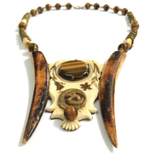 Load image into Gallery viewer, Rare French Ivory Pendant with Tiger&#39;s Eye and Brass Snake Design