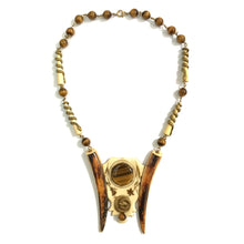 Load image into Gallery viewer, Rare French Ivory Pendant with Tiger&#39;s Eye and Brass Snake Design