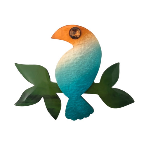 Marie Christine Pavone Signed Blue & Orange Bird Brooch