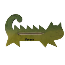 Load image into Gallery viewer, Pavone Signed Large Green Cat With Purple Fish Brooch Pin