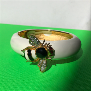 Signed Kenneth J Lane "KJL" White Enamel Bee Bracelet