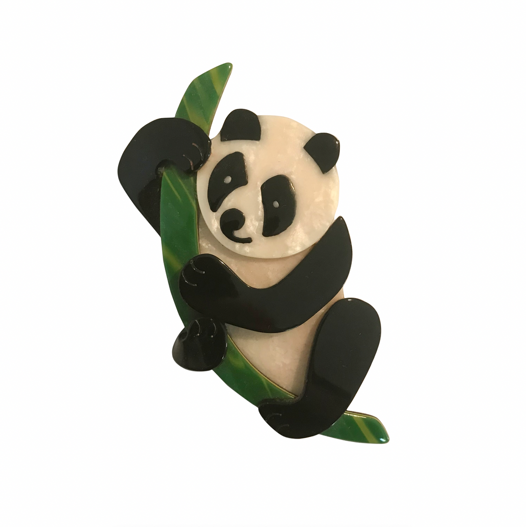 Lea Stein Signed Panda Bear Brooch