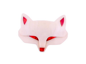 Lea Stein Goupil Fox Head Brooch - Creme & Red