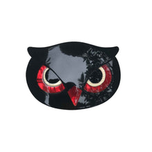 Load image into Gallery viewer, Lea Stein Signed Athena The Owl Head Brooch - Black &amp; Red Swirl