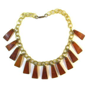 Vintage Bakelite Necklace - Amber Coloured Pieces and Celluloid Chain c. 1950's