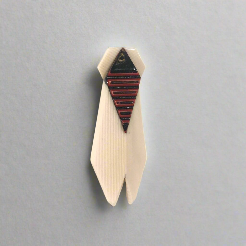 Lea Stein Cicada Insect Art Deco Brooch - Cream with Red