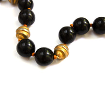 Load image into Gallery viewer, Rare Vintage Bakelite Bead Necklace with Gold Snail Swirl Beads