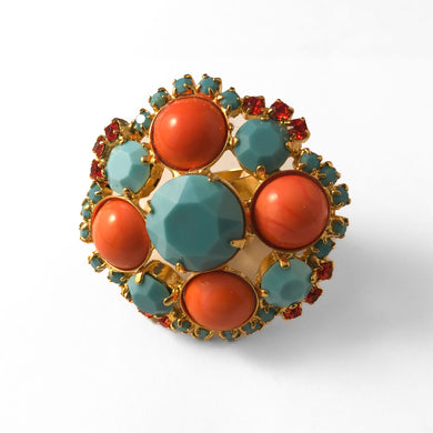 Signed David Mandel Orange & Turquoise Ring