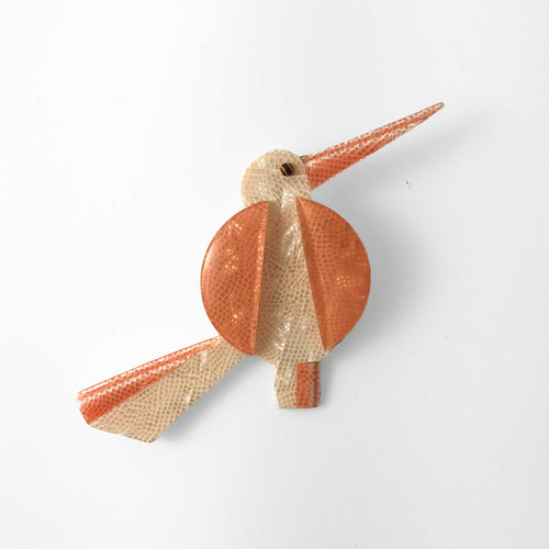 Lea Stein Grosbec Bird Brooch Pin - Orange & White