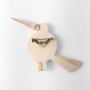 Lea Stein Grosbec Bird Brooch Pin - Orange & White