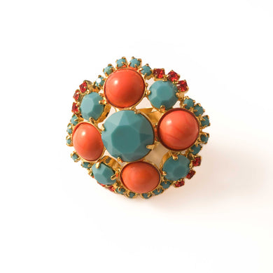 Signed David Mandel Orange & Turquoise Ring