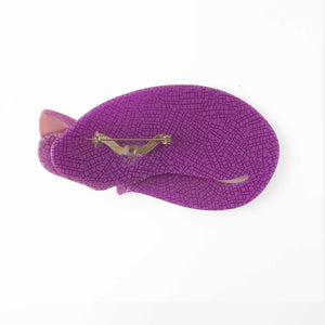 Lea Stein Mistigri Big Sleeping Cat Brooch Pin - Purple (cracked) & Pink