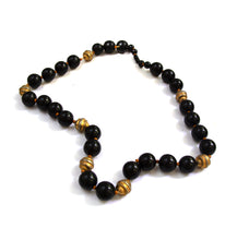 Load image into Gallery viewer, Rare Vintage Bakelite Bead Necklace with Gold Snail Swirl Beads