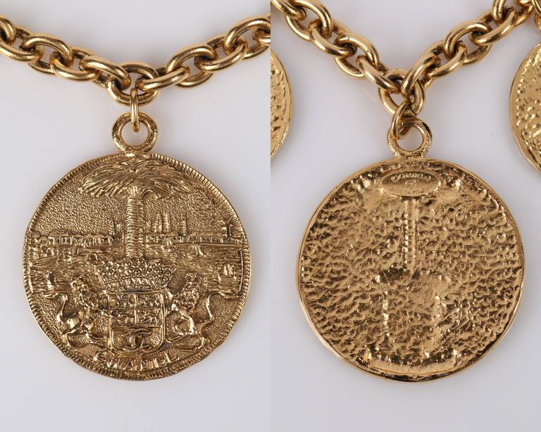Chanel Vintage Gold Medallion Coat of Arms Crest Lion Necklace c. 1970