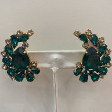 Load image into Gallery viewer, Harlequin Market Emerald Green &amp; Clear Cluster Cuff Earrings (Pierced)