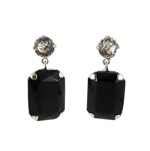 HQM Austrian Crystal Drop Earrings - Jet and Clear