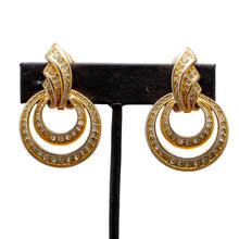 Load image into Gallery viewer, Christian Dior Signed Vintage Double Hoop Crystal Encrusted Gold Tone Earrings (Clip-on)